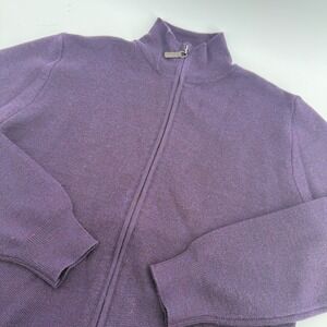 Paul Stuart Italy 100% Extrafine Merino Wool Full Zip Sweater Purple Mock Neck L